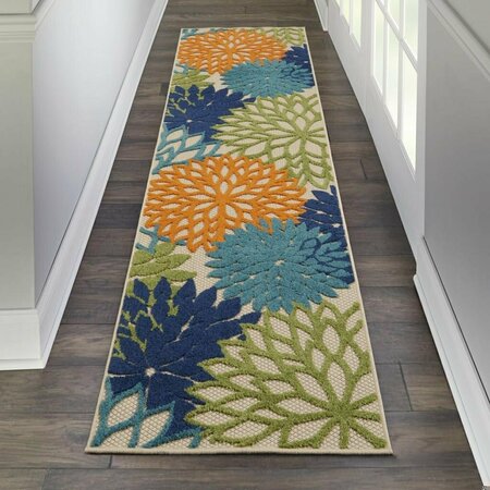 Homeroots 2 x 12 ft. Multi Color Floral Indoor & Outdoor Runner Rug 384626